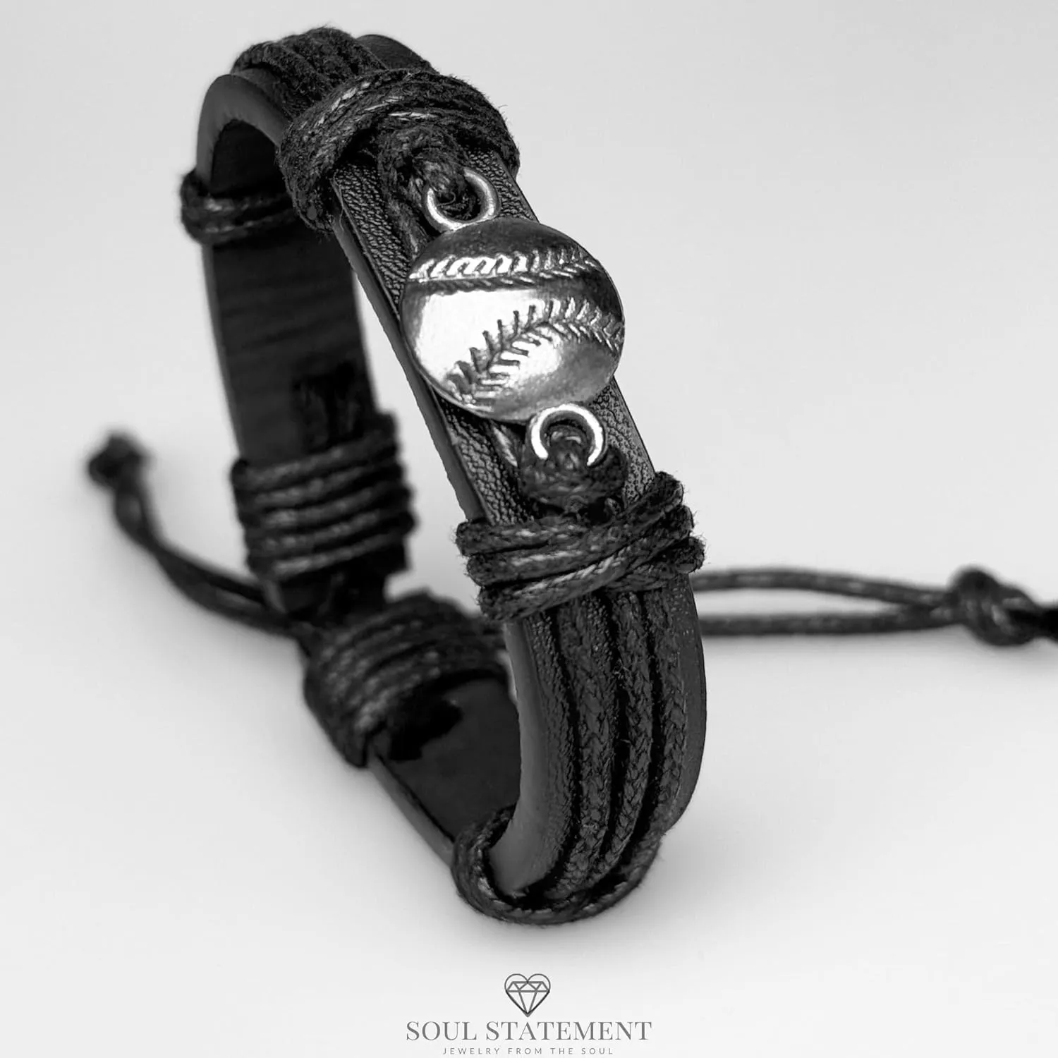 Sports Leather Wrap Bracelets for Men & Teens - Soccer, Football Charm Bracelet Adjustable Sizing