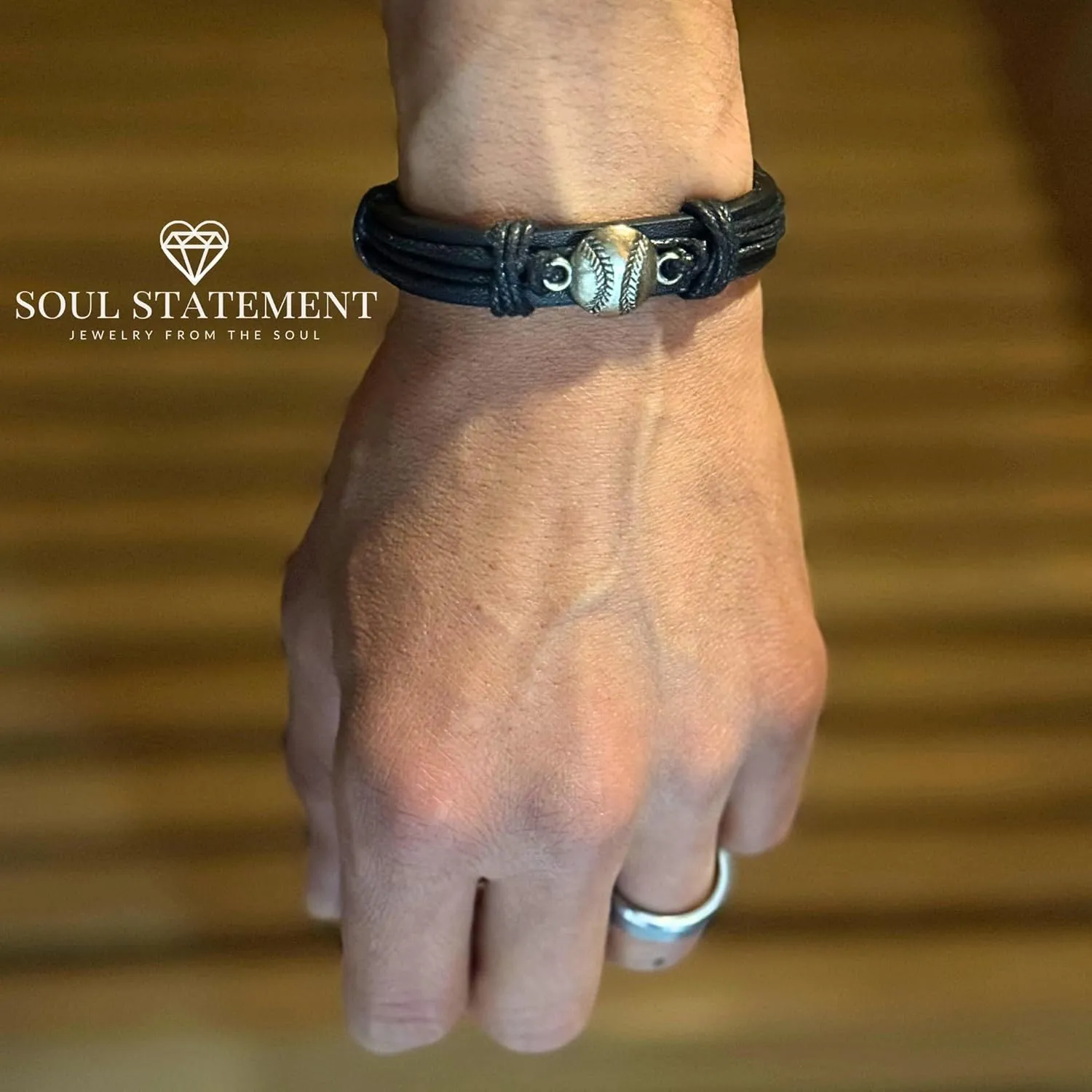 Sports Leather Wrap Bracelets for Men & Teens - Soccer, Football Charm Bracelet Adjustable Sizing