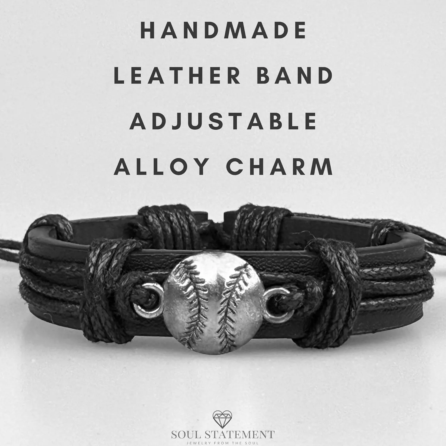 Sports Leather Wrap Bracelets for Men & Teens - Soccer, Football Charm Bracelet Adjustable Sizing