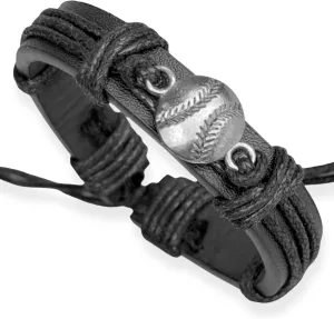 Sports Leather Wrap Bracelets for Men & Teens - Soccer, Football Charm Bracelet Adjustable Sizing