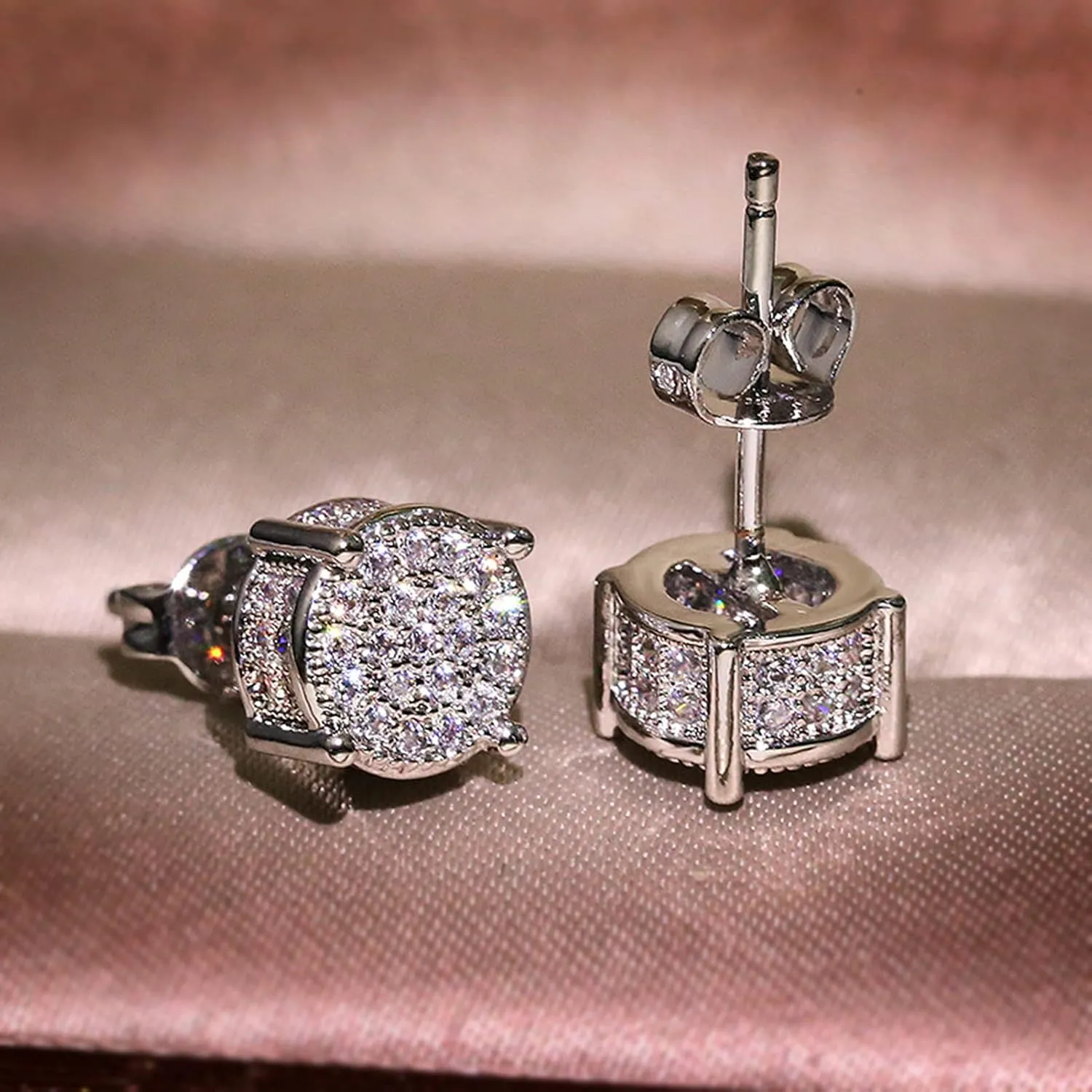 spring sale 2025, big spring sale Women Synthetic Diamond Earrings, 18K White Gold Plated Round Square Cubic Zirconia Hypoallergenic Studs Earrings amazon haul sale clearance