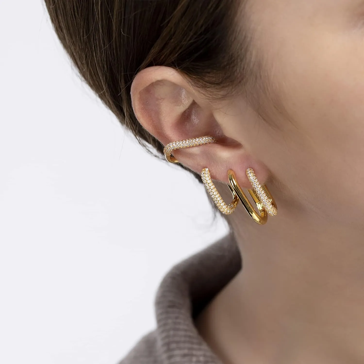 Square Hoop Earrings with Pave Cz Stones for Women - Dainty Hoops - 925 Sterlings silver 18k gold plated