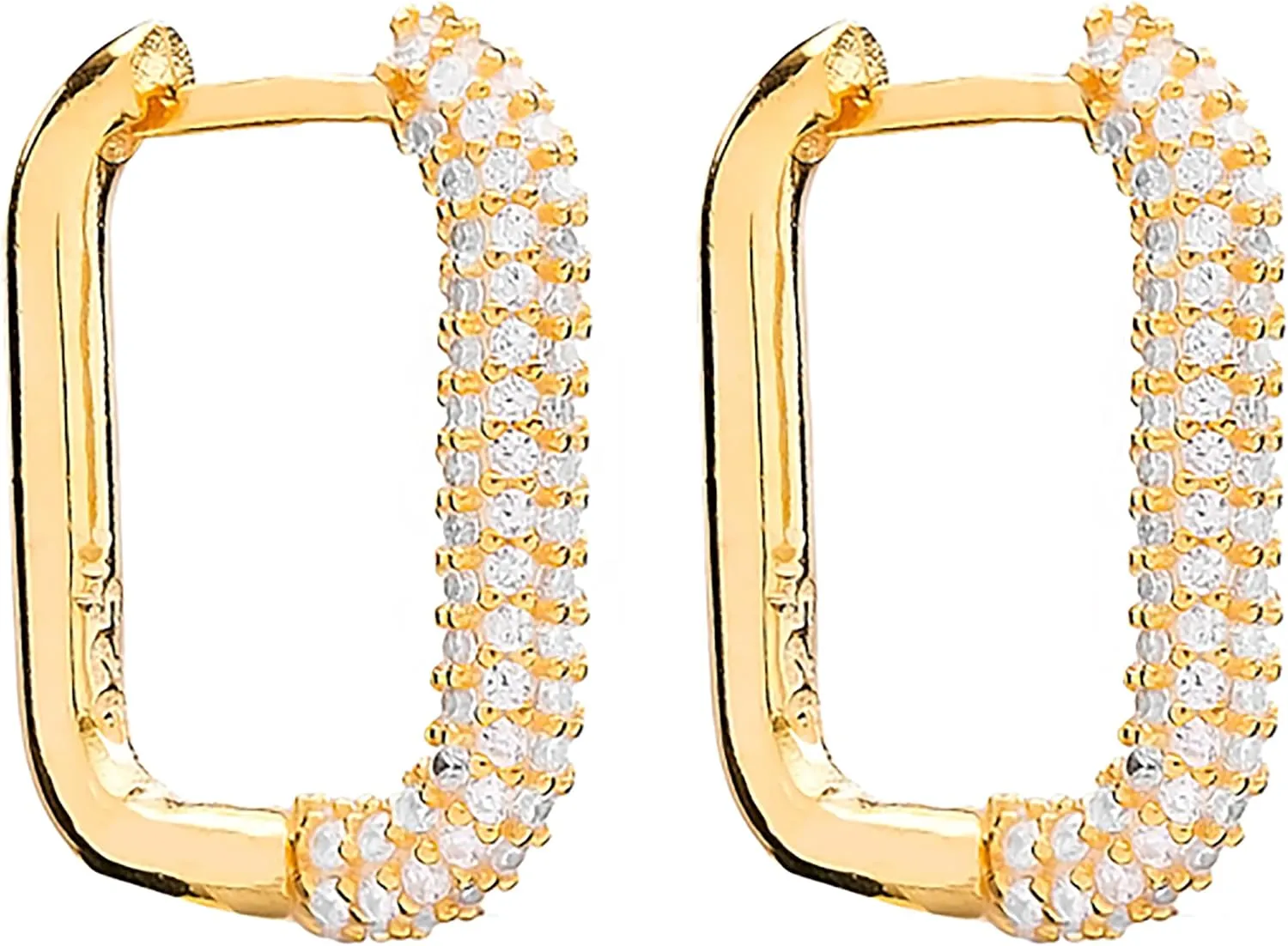 Square Hoop Earrings with Pave Cz Stones for Women - Dainty Hoops - 925 Sterlings silver 18k gold plated