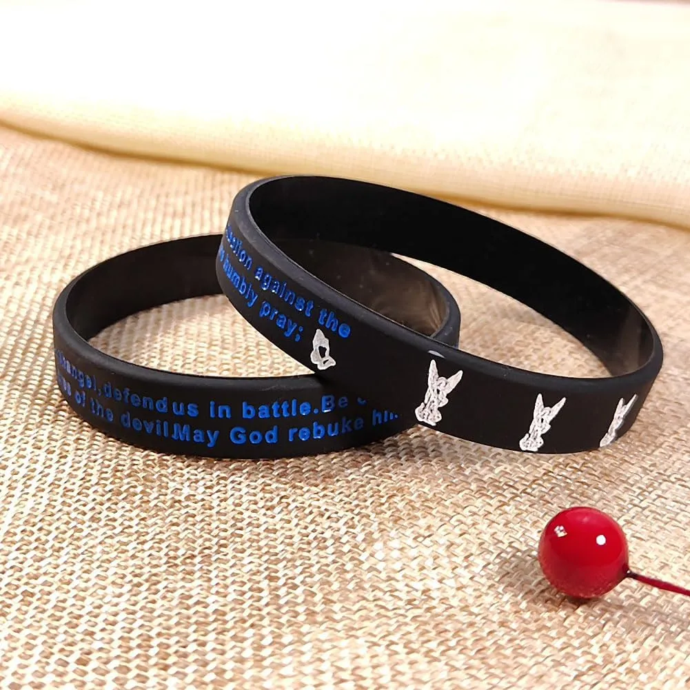 St Michael Bracelet God Prayers Saint Michael Silicone Bracelets Praying St. Michael The Archangel Water-proof Rubber Wristbands Bangle Religious Catholic Blessing Jewelry for Men Women