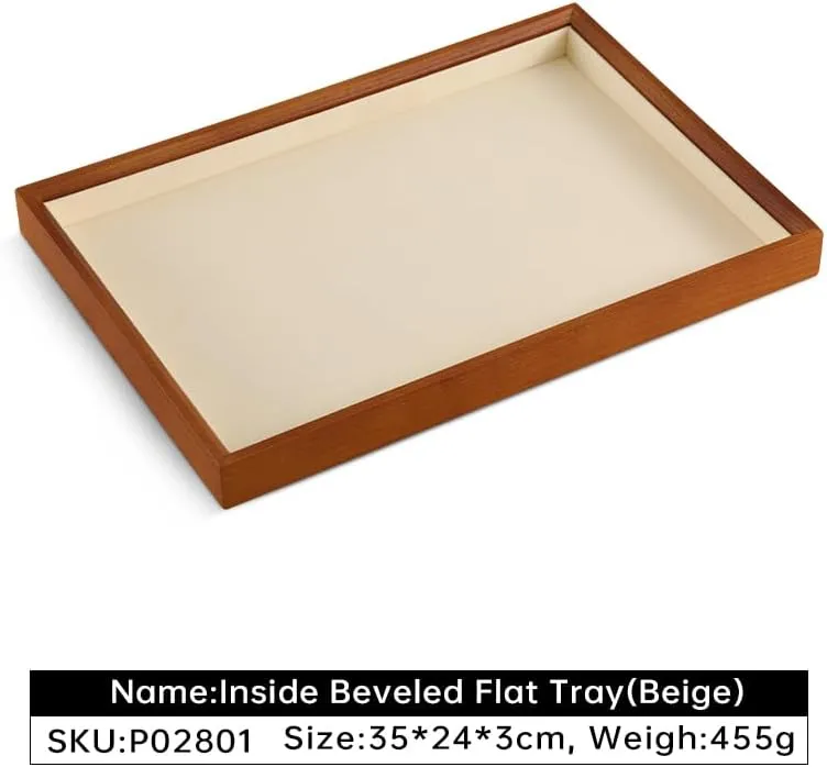 Stackable Wooden Ring Earring Bracelet Necklace Display Flat Tray, Velvet Lined Jewelry Accessories Storage Plate, Drawer Insert Divider Jewellery Organizer (Beige, Flat Tray)
