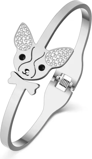 Stainless Steel Cute Chihuahua Bracelet Cuff Jewelry 18K Gold Plated Bangle Bracelets Dog Lovers Gifts for Women Mom Pet Owners