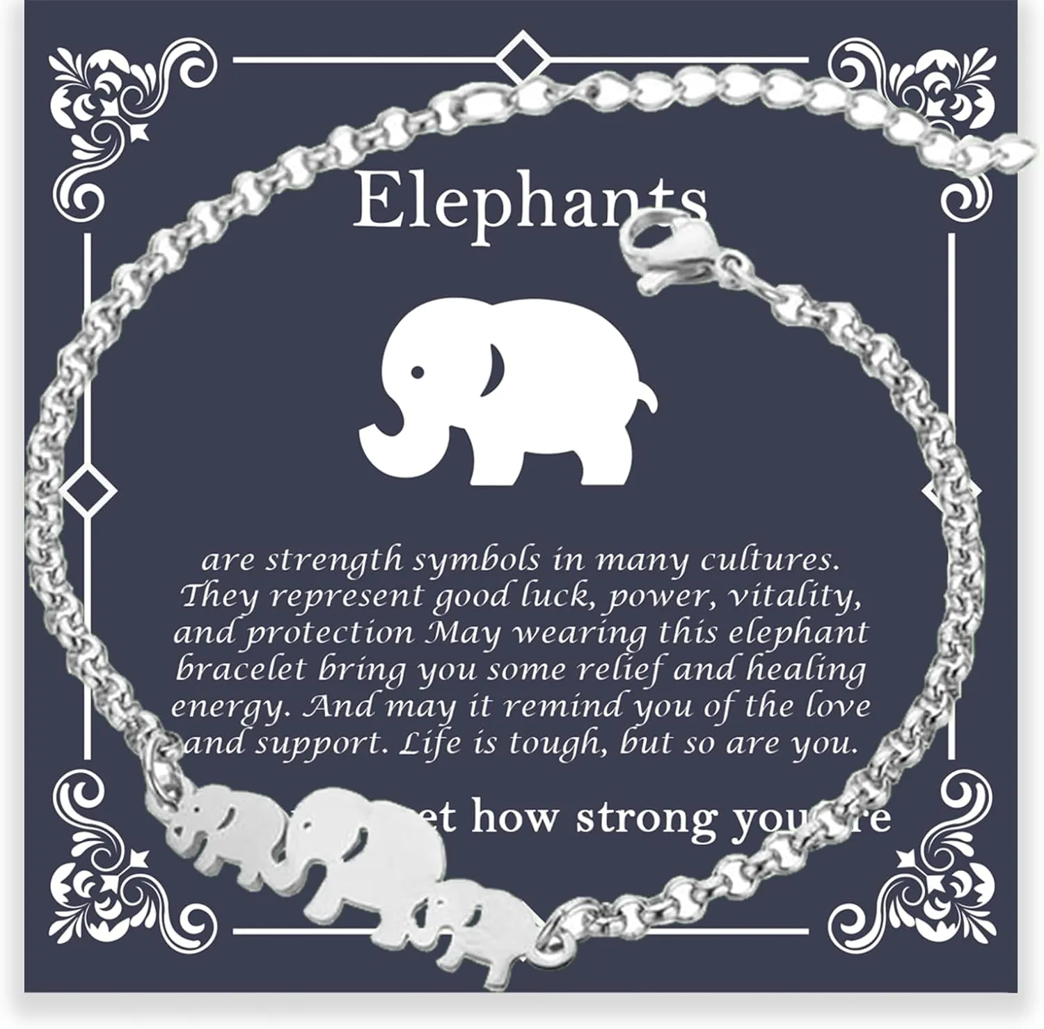 Stainless Steel Elephant Chain Link Bracelet - Motivational Gifts for Women & Mothers Day