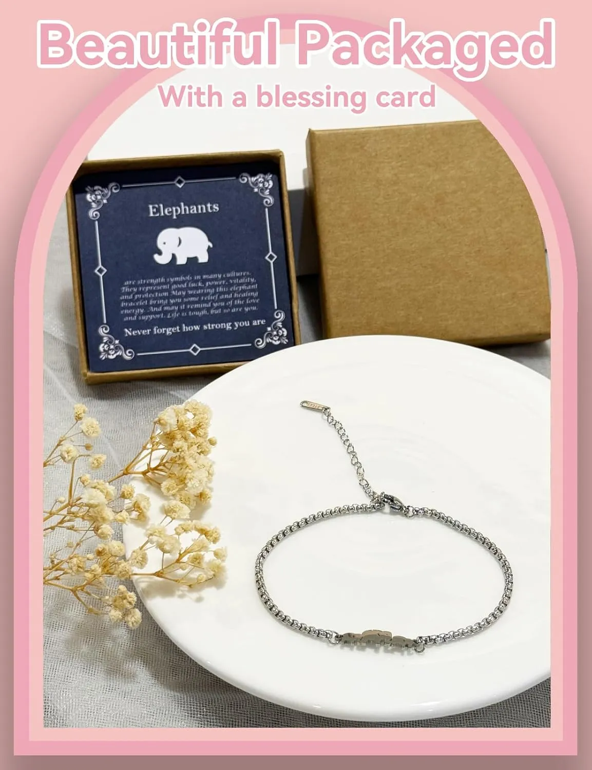 Stainless Steel Elephant Chain Link Bracelet - Motivational Gifts for Women & Mothers Day