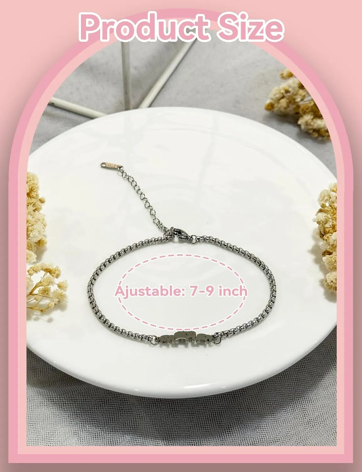 Stainless Steel Elephant Chain Link Bracelet - Motivational Gifts for Women & Mothers Day
