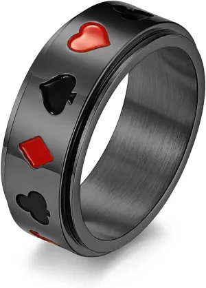 Stainless Steel Ring Of Men Heart A Ring Spade A Ring Titanium Steel Ring Men's Lucky Poker ACE Ring Couple Ring Jewelry