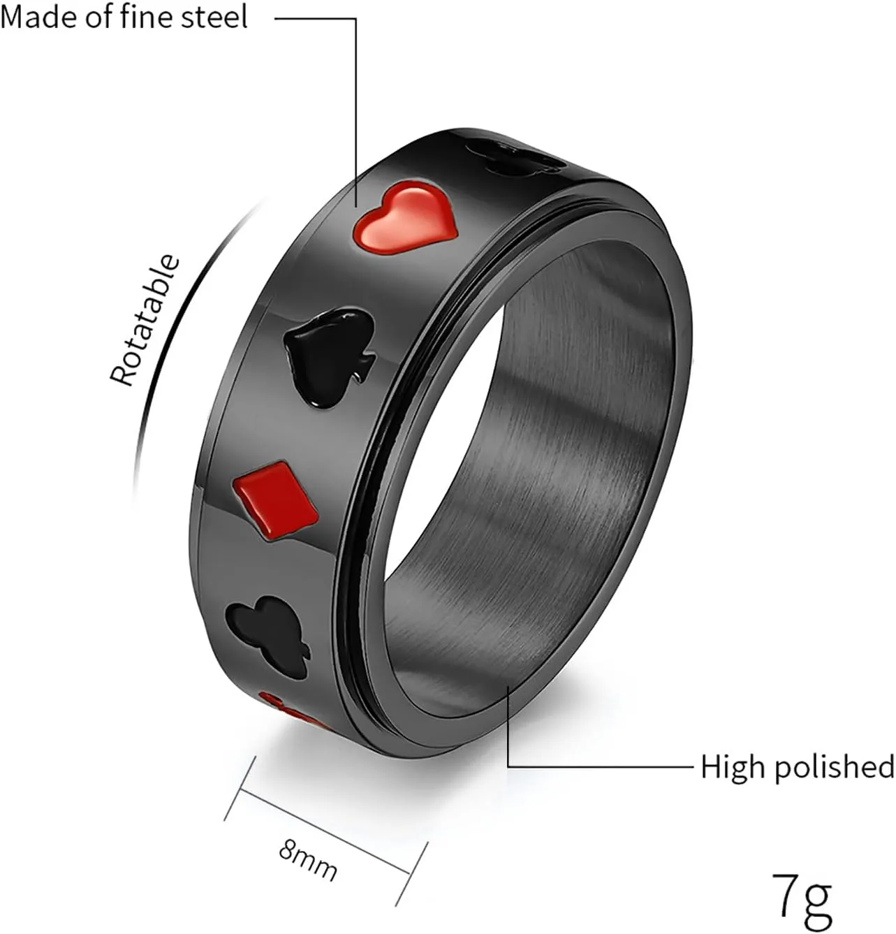 Stainless Steel Ring Of Men Heart A Ring Spade A Ring Titanium Steel Ring Men's Lucky Poker ACE Ring Couple Ring Jewelry