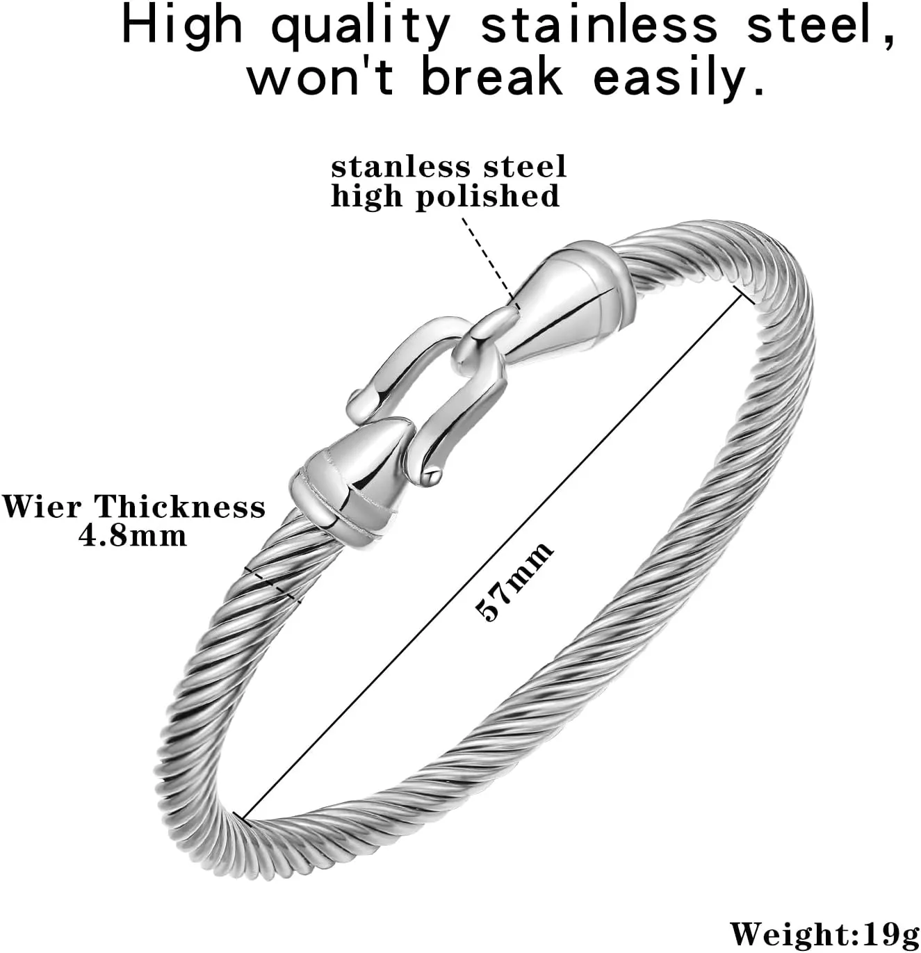 Stainless Steel Twisted Cable Wire Bracelets with Hook Adjustable Cuff Bangle Bracelet Vintage Jewelry Gift for Women