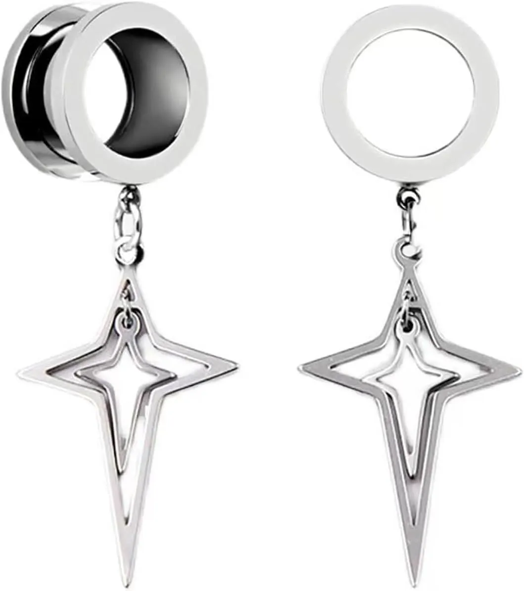 Star Ear Tunnels Plug Stainless Steel Screw Ear Expander Flesh Tunnels Piercing