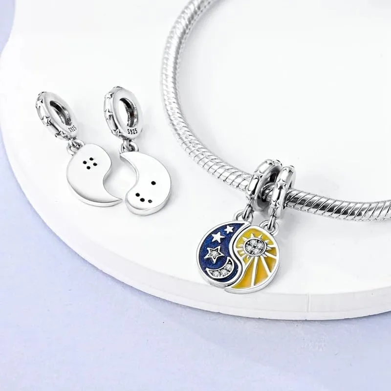 Star Moon Sun Charms Fit Bracelets 925 Silver Zircon Sparkling Starry Sky Beads Glow in the dark Charm Jewelry SSS-1401