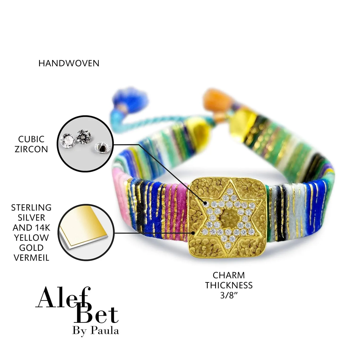 Star of David Friendship Bracelet - 14k Gold Plated Charm, Handcrafted with Adjustable Knot