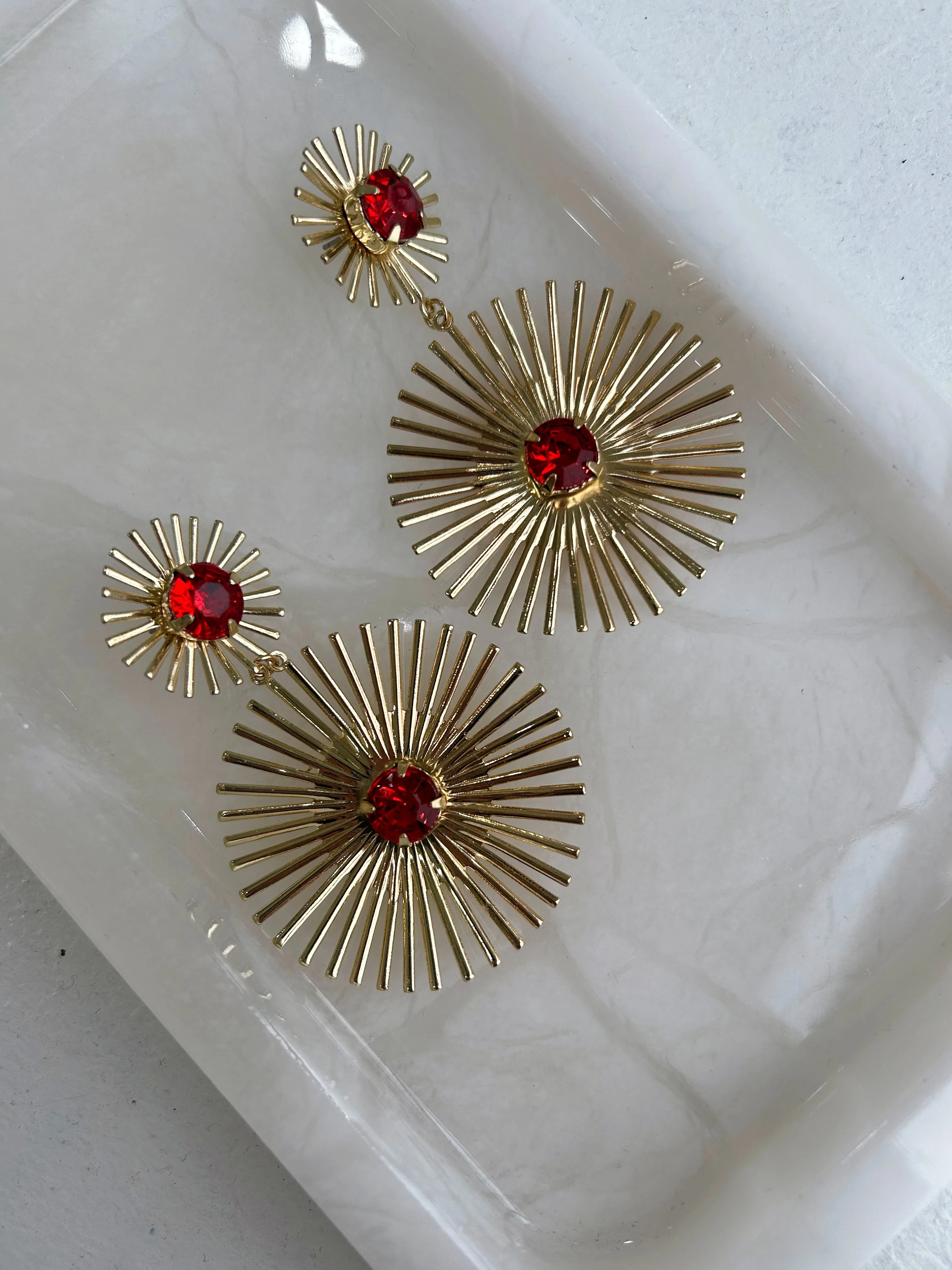 Starburst Drop Earrings - Red
