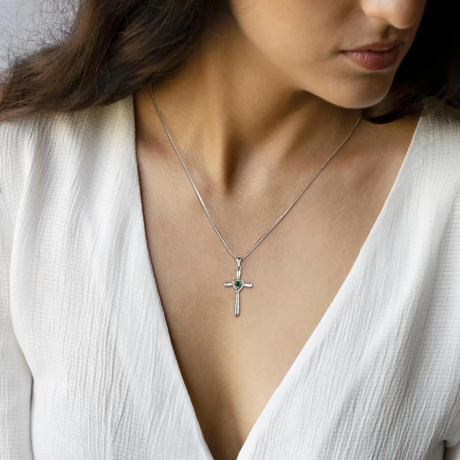 STARCHENIE Heart Cross Necklace for Women 925 Sterling Silver Crucifix Pendant Birthstone Jewelry