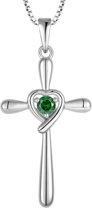 STARCHENIE Heart Cross Necklace for Women 925 Sterling Silver Crucifix Pendant Birthstone Jewelry