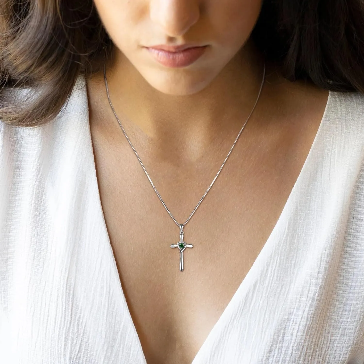 STARCHENIE Heart Cross Necklace for Women 925 Sterling Silver Crucifix Pendant Birthstone Jewelry