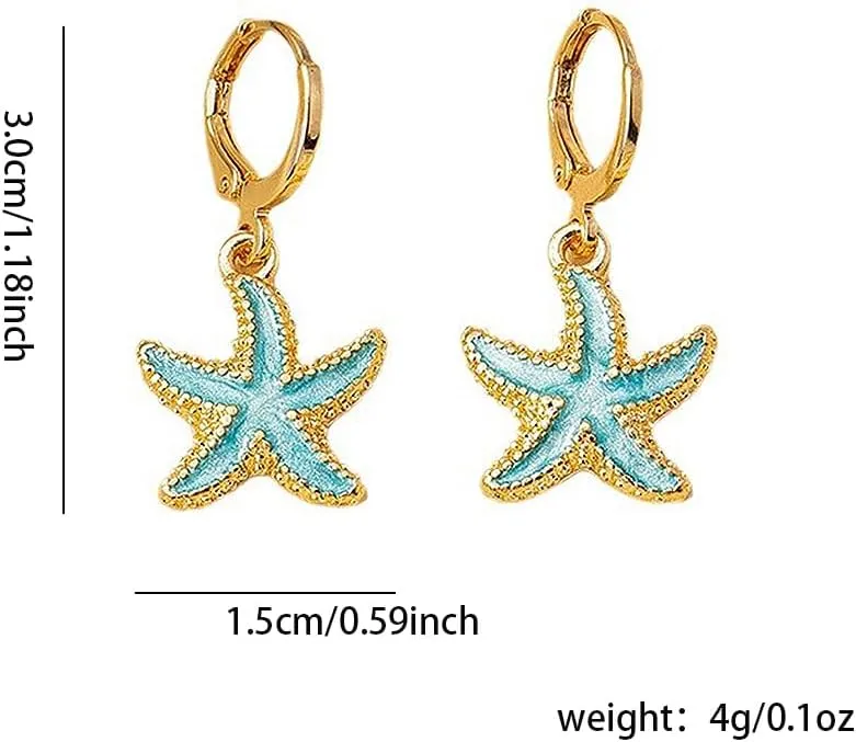 Starfish Enamel Dangle Hoop Earrings for Women, Trendy Gold Plated Sea Star Dripping Oil Drop Huggie Earrings Boho Hawaii Beach Ear Jewelry Gift