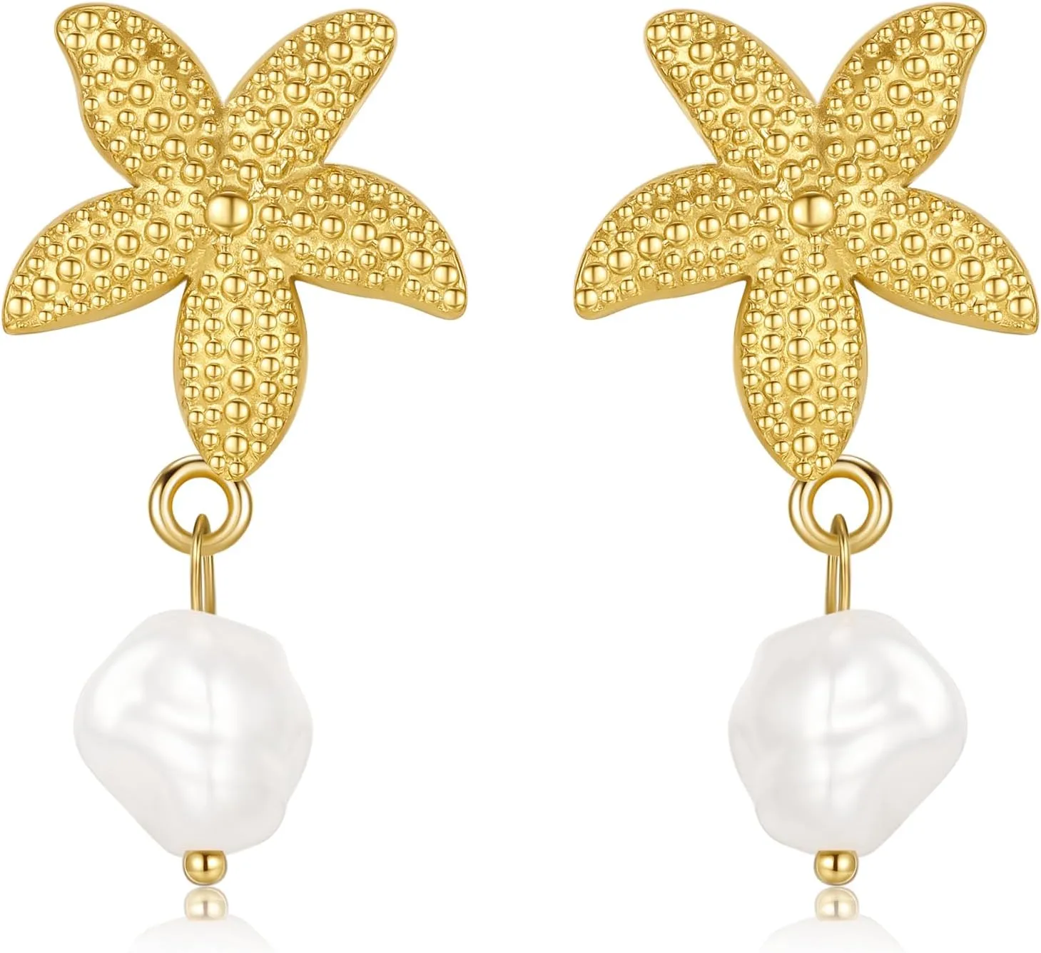 Starfish Shell Earrings Pearl Drop Dangle Gold Chunky Beach Earrings Summer Ocean Jewelry Gift for Women