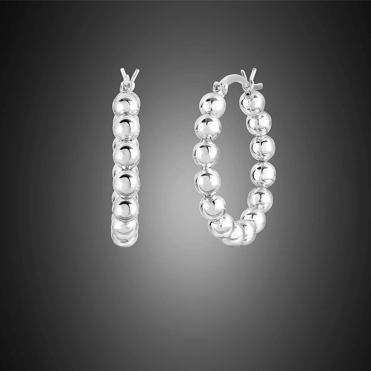 Sterling Silver Bead Ball Hoop Earrings - Beaded Hoop Earrings For Women