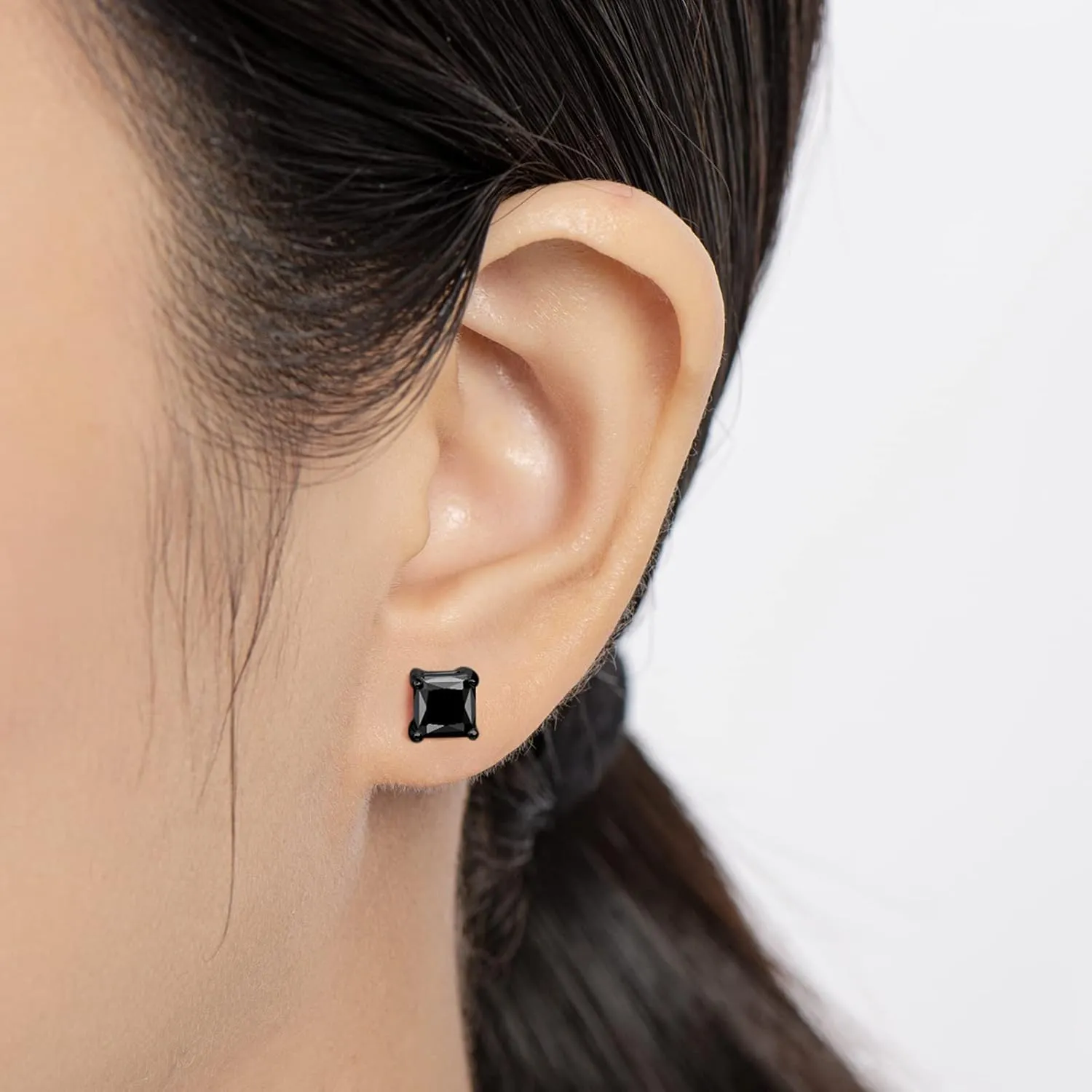 Sterling Silver Black Earrings for Men Women, Round/Princess Cut Genuine Black Onyx Stud Earrings for Men Hypoallergenic Fine Jewelry Gifts for Birthday Christmas