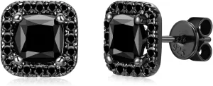 Sterling Silver Black Earrings for Men Women, Round/Princess Cut Genuine Black Onyx Stud Earrings for Men Hypoallergenic Fine Jewelry Gifts for Birthday Christmas