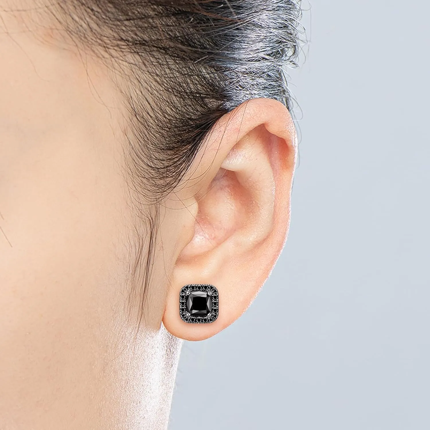 Sterling Silver Black Earrings for Men Women, Round/Princess Cut Genuine Black Onyx Stud Earrings for Men Hypoallergenic Fine Jewelry Gifts for Birthday Christmas