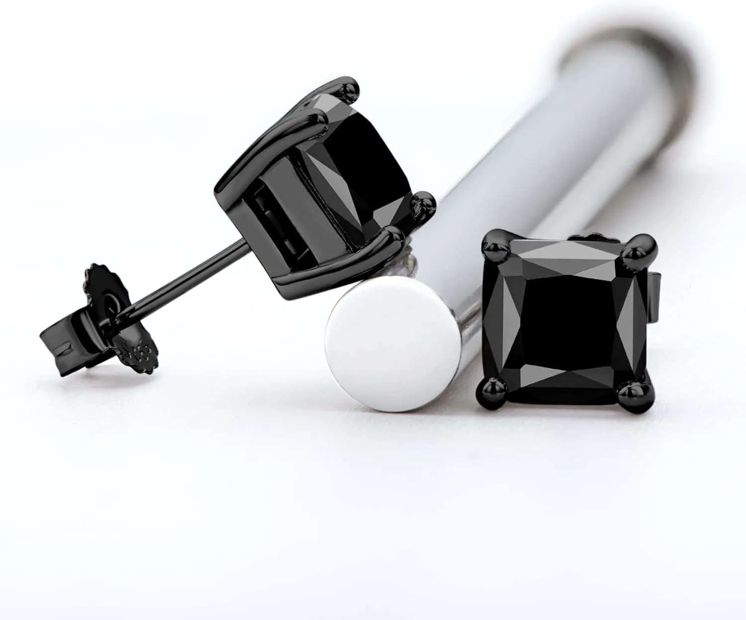 Sterling Silver Black Earrings for Men Women, Round/Princess Cut Genuine Black Onyx Stud Earrings for Men Hypoallergenic Fine Jewelry Gifts for Birthday Christmas