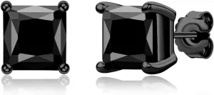 Sterling Silver Black Earrings for Men Women, Round/Princess Cut Genuine Black Onyx Stud Earrings for Men Hypoallergenic Fine Jewelry Gifts for Birthday Christmas