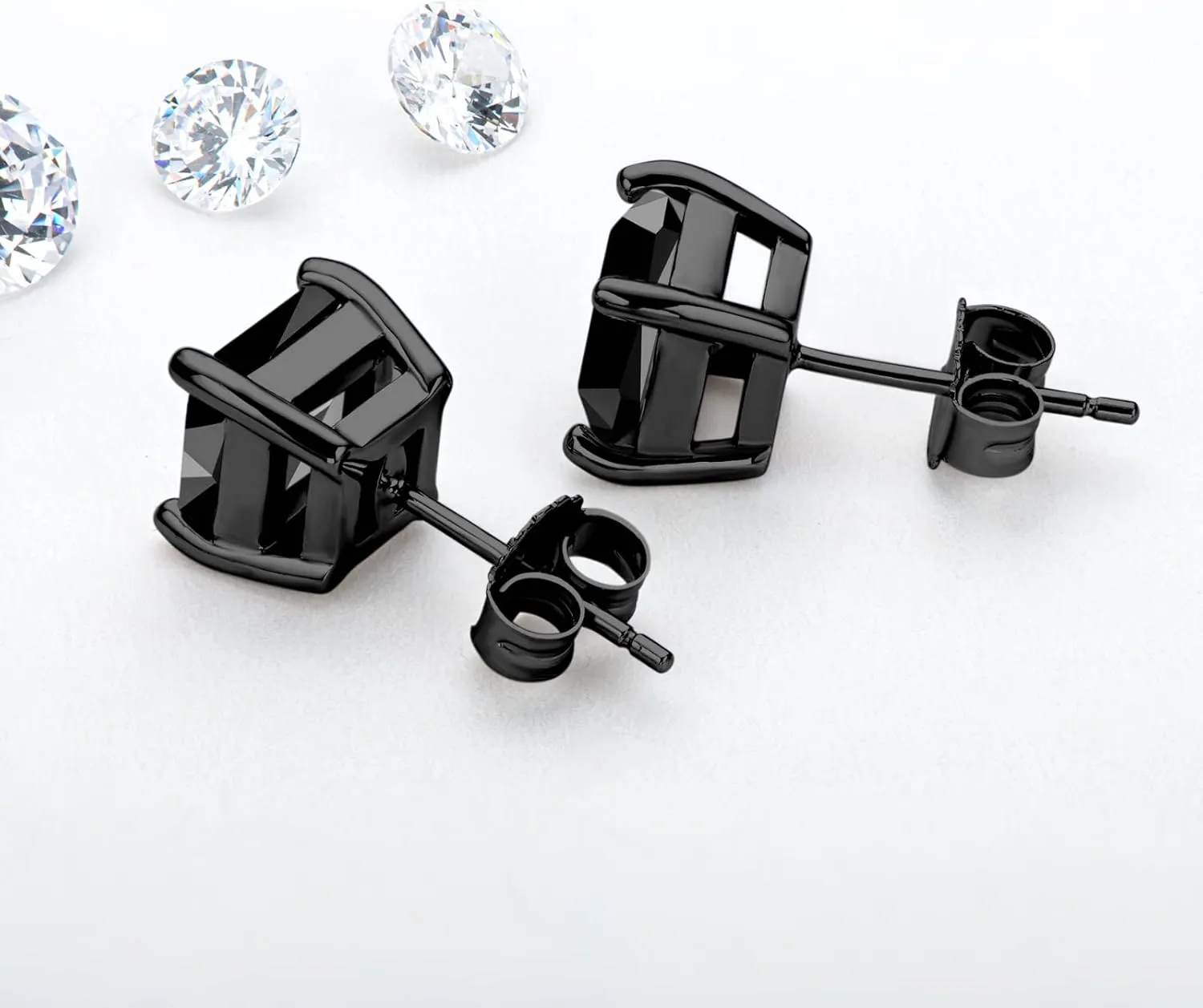 Sterling Silver Black Earrings for Men Women, Round/Princess Cut Genuine Black Onyx Stud Earrings for Men Hypoallergenic Fine Jewelry Gifts for Birthday Christmas