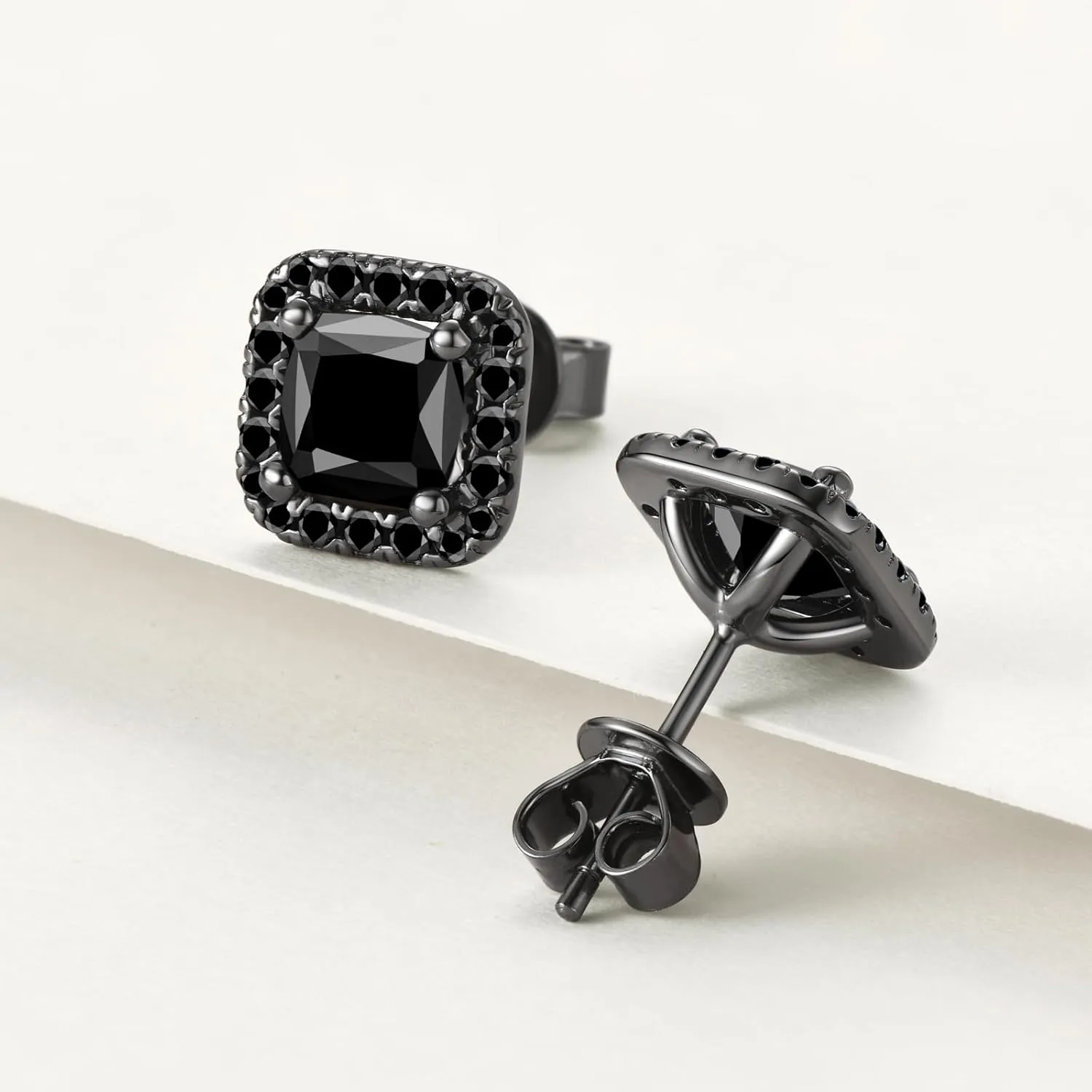 Sterling Silver Black Earrings for Men Women, Round/Princess Cut Genuine Black Onyx Stud Earrings for Men Hypoallergenic Fine Jewelry Gifts for Birthday Christmas