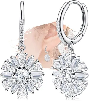 Sterling Silver Dangle Hoop CZ Earrings Charms Hypoallergenic Fashion Dainty Drop Hoop Jewelry with Cubic Zirconia Birthday Gift for Women