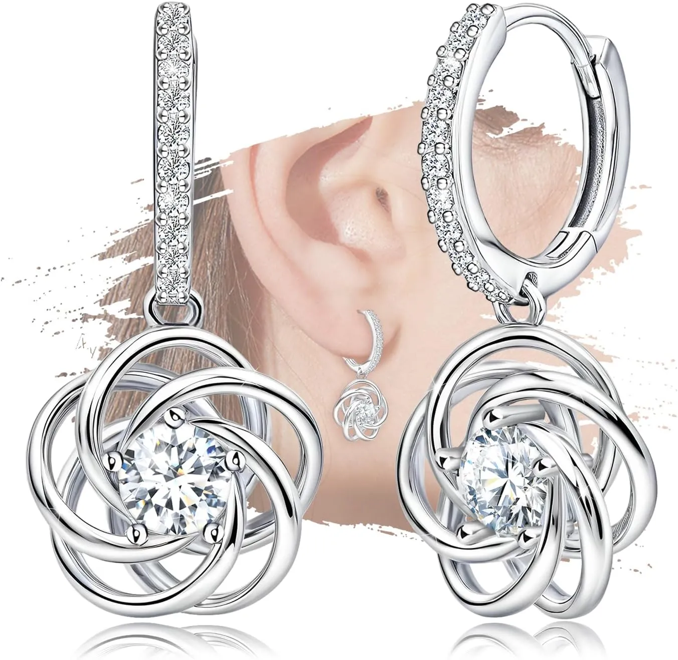 Sterling Silver Dangle Hoop Earrings Charms Flower Hypoallergenic Fashion Jewelry Dainty Birthday Gift for Women