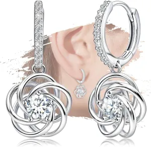 Sterling Silver Dangle Hoop Earrings Charms Flower Hypoallergenic Fashion Jewelry Dainty Birthday Gift for Women
