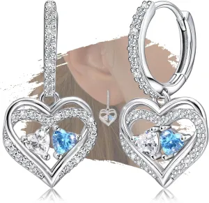 Sterling Silver Dangle Hoop Earrings Charms Love Heart Hypoallergenic Fashion Jewelry Dainty Birthday Gift