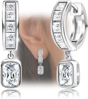 Sterling Silver Dangle Hoop Earrings Charms Pendant CZ Hypoallergenic Fashion Dainty Huggie Hoop Jewelry with Cubic Zirconia Birthday Gift for Women