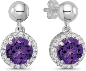 Sterling Silver Diamond and Amethyst Dangle Earrings (1/6 cttw, I-J Color, I2-I3 Clarity)