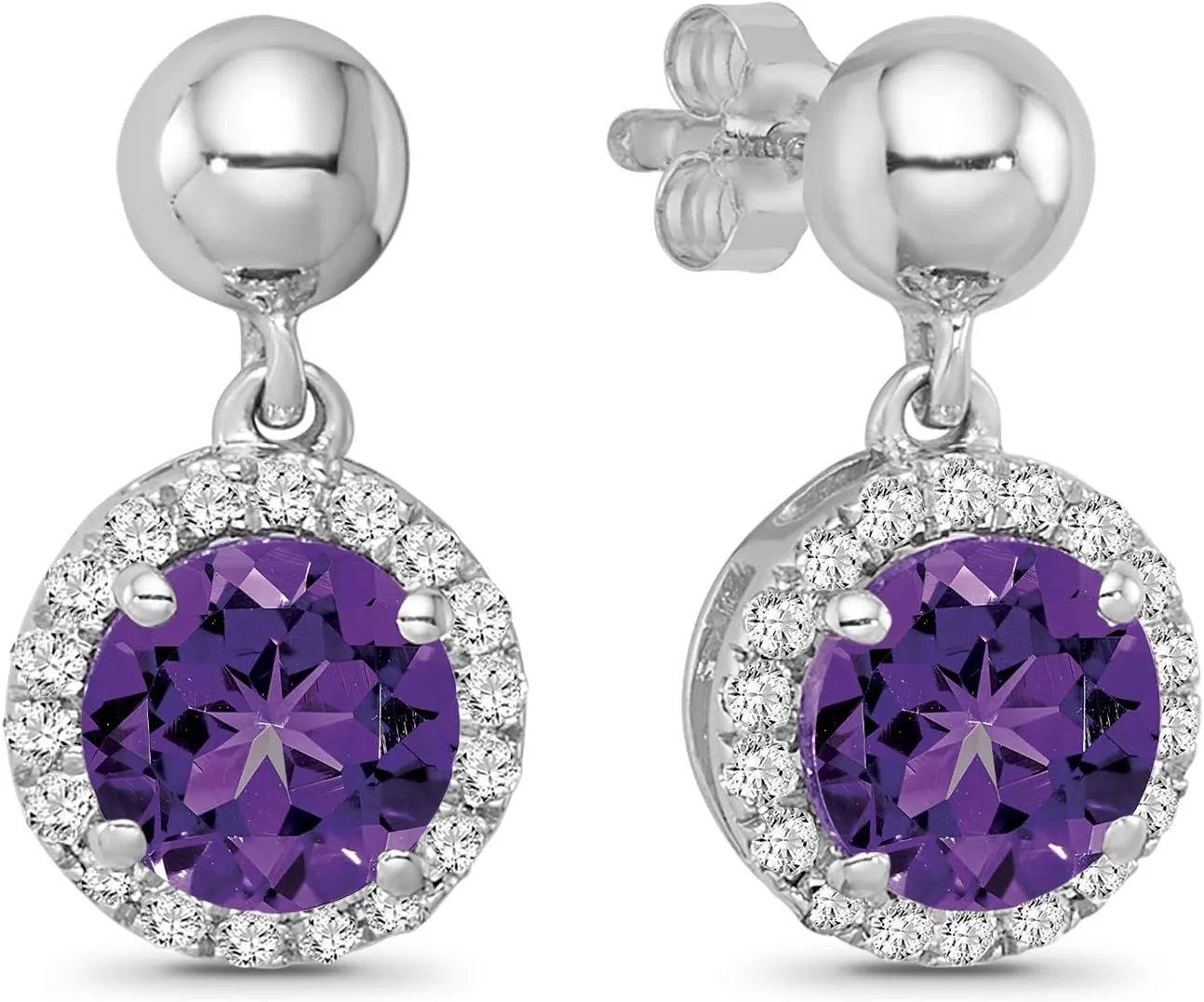 Sterling Silver Diamond and Amethyst Dangle Earrings (1/6 cttw, I-J Color, I2-I3 Clarity)