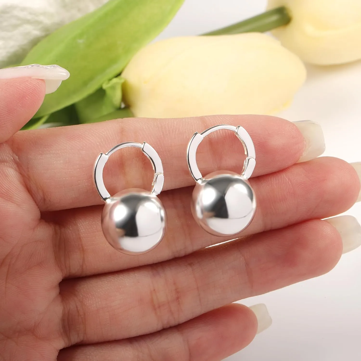 Sterling Silver Drop Ball Earrings for Women Girls Leverback Dangle Drop Earrings Fashion Hypoallergenic Jewelry