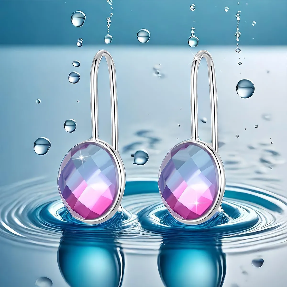 Sterling Silver Drop Dangle Earrings for Women with Austrian Crystal and Natural Gemstone Madeira Citrine Amethys Blue Topaz Turquoise - Bling Dangling Jewellery