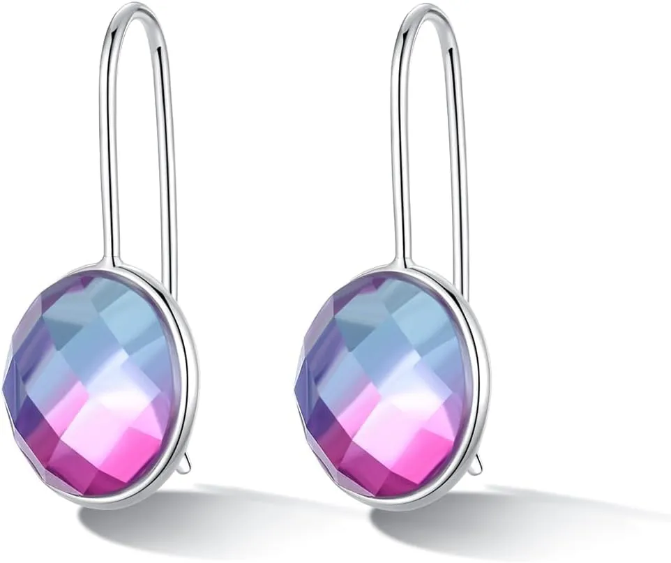 Sterling Silver Drop Dangle Earrings for Women with Austrian Crystal and Natural Gemstone Madeira Citrine Amethys Blue Topaz Turquoise - Bling Dangling Jewellery