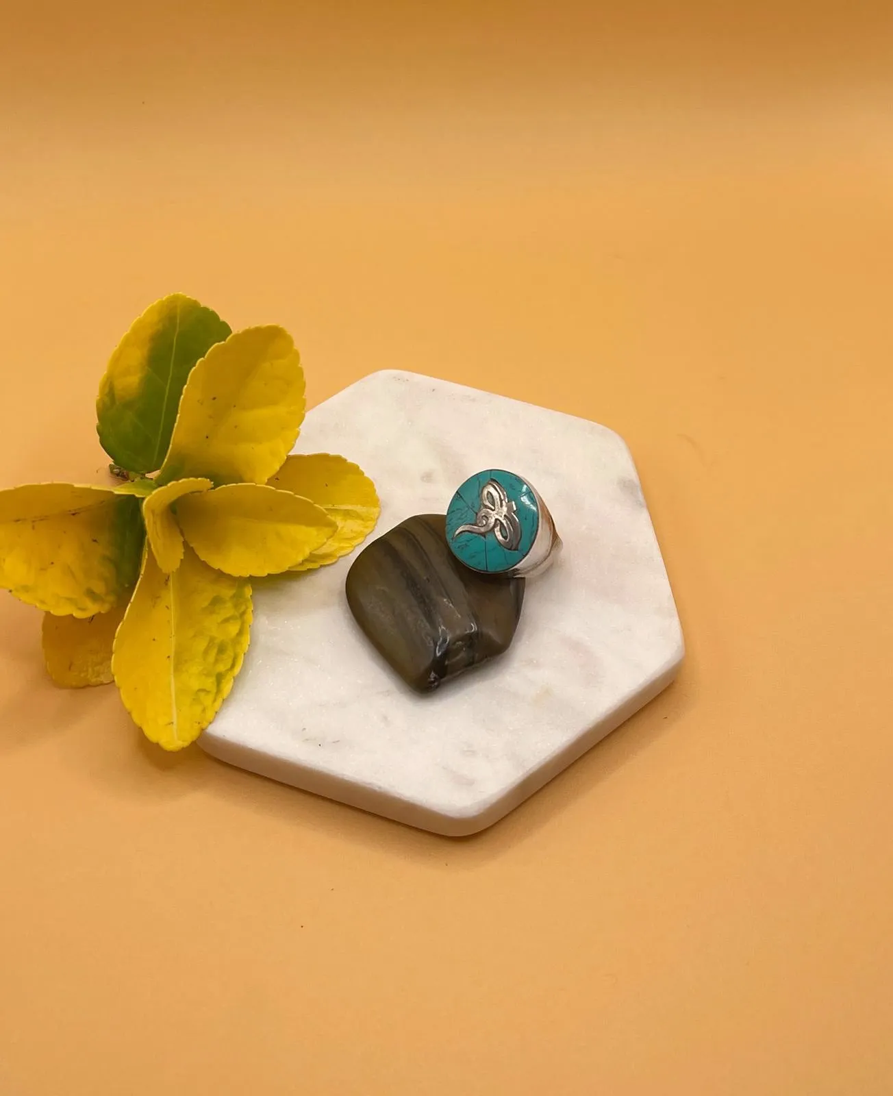 Sterling Silver Genuine Gemstone Tibetan Symbols Ring