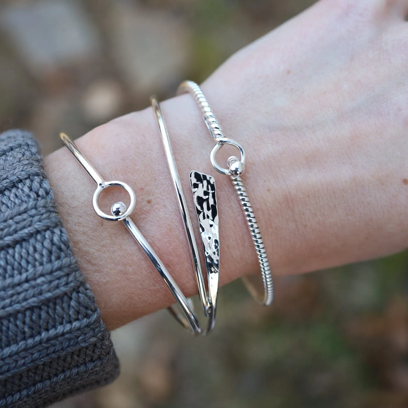 Sterling Silver Hammered Paddle By-pass Bracelet