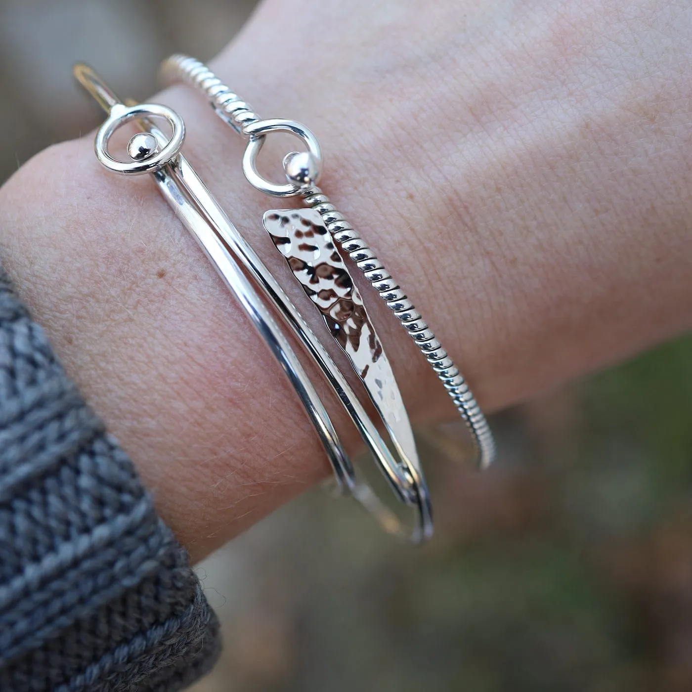 Sterling Silver Hammered Paddle By-pass Bracelet