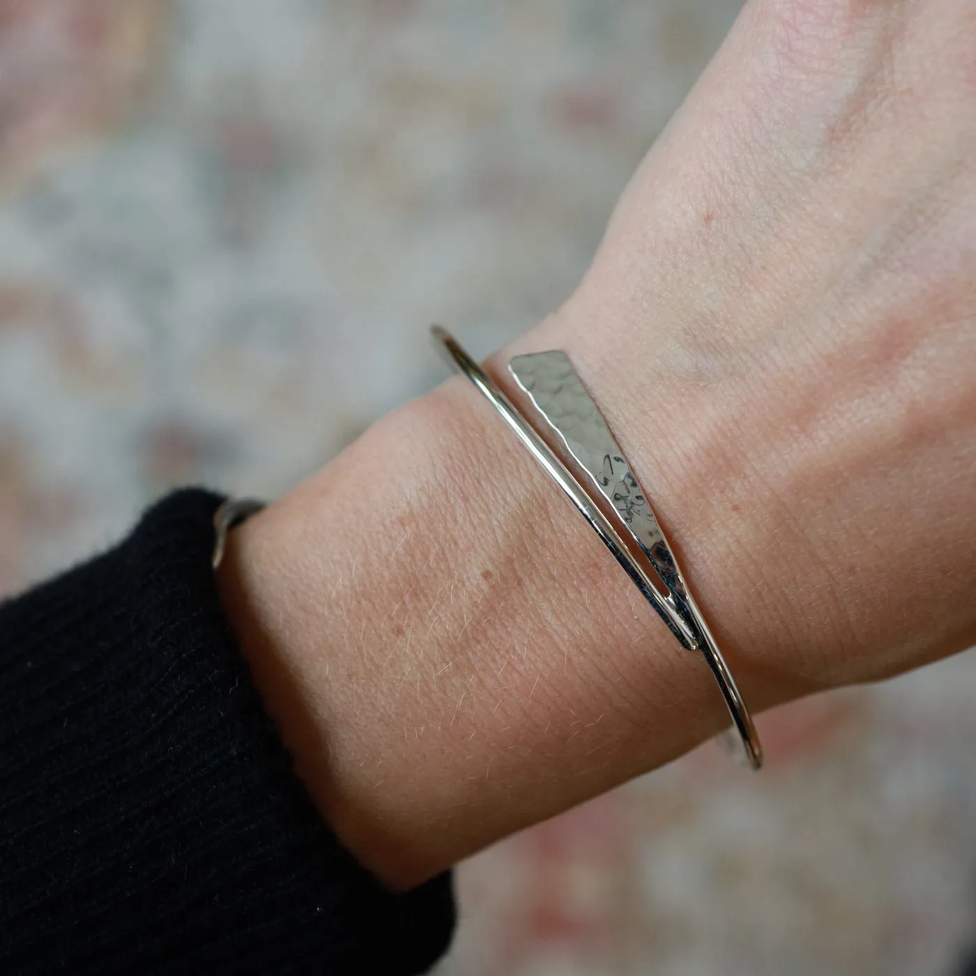 Sterling Silver Hammered Paddle By-pass Bracelet
