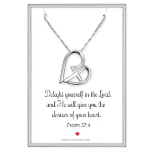 Sterling Silver Heart Cross Necklace for Women, Heart and Necklace, Baptism Gift Necklace, Christmas Gift Necklace, Confirmation Gift Necklace, 18 inches