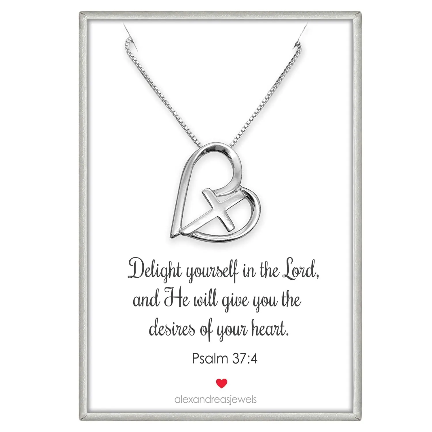 Sterling Silver Heart Cross Necklace for Women, Heart and Necklace, Baptism Gift Necklace, Christmas Gift Necklace, Confirmation Gift Necklace, 18 inches