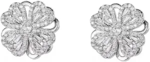 Sterling Silver Heart Shaped and Lucky Transfer 360rotating Zircon Crystal Four-leaf Clover Studs Earrings